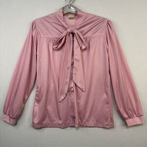 Vintage Montgomery Ward Pink Satin‎ Blouse With Tie Neck
